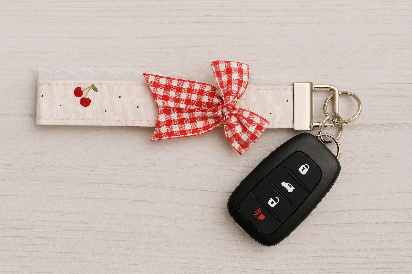 Cherry Gingham Bow Wristlet