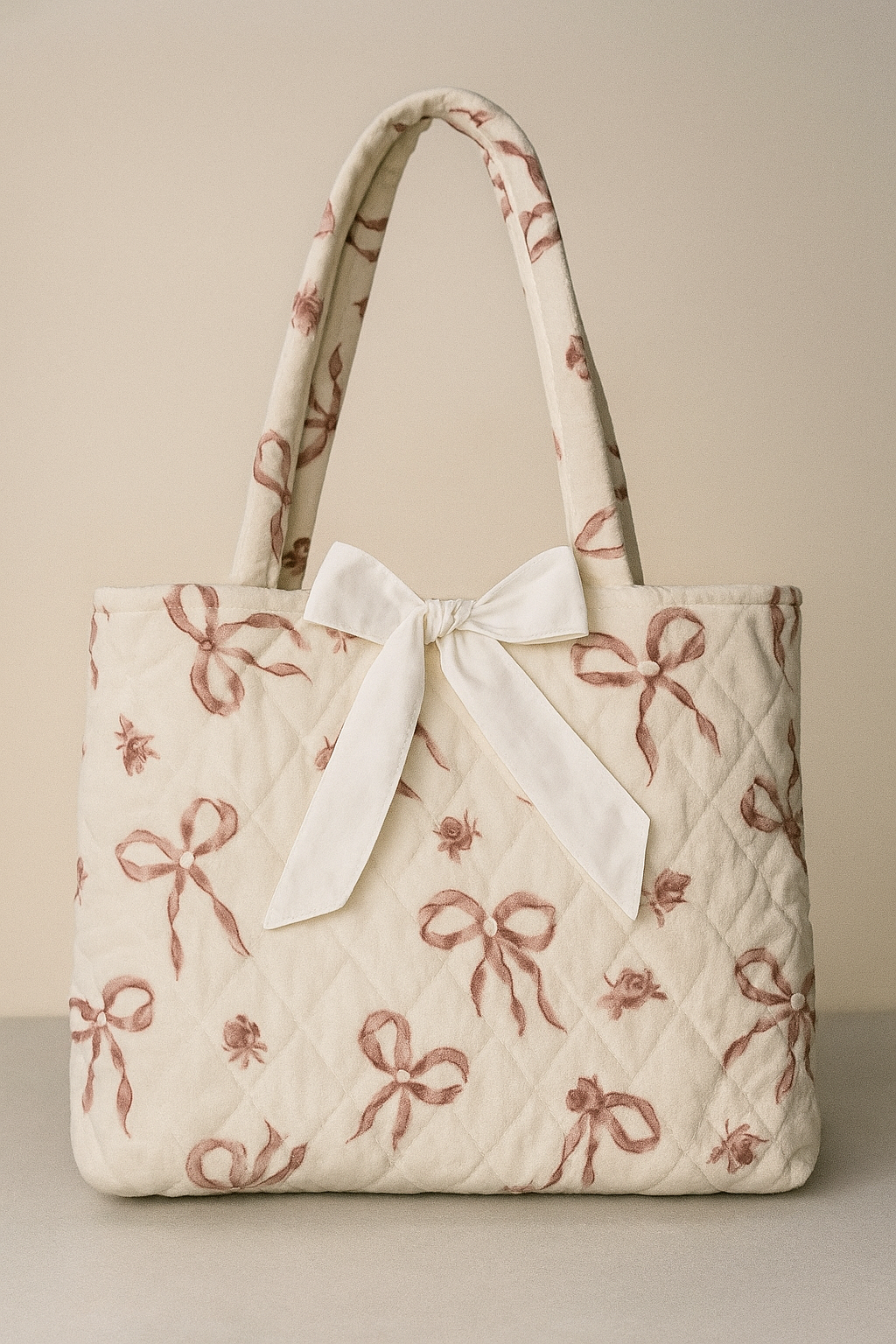 Blush Ribbon Quilted Tote – Large