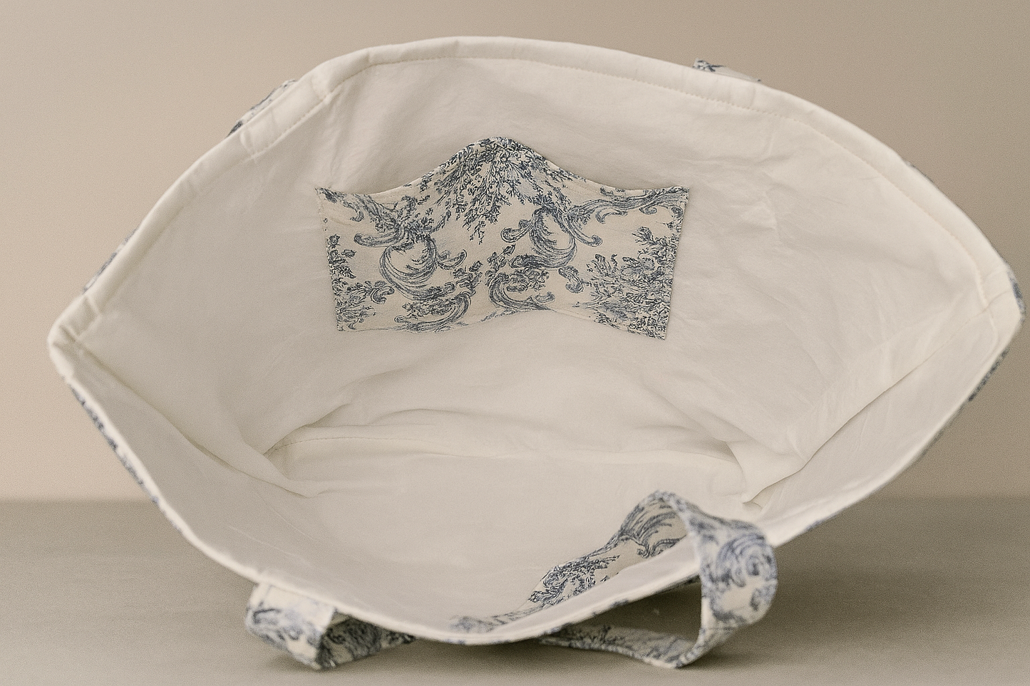 Blue Toile Quilted Tote – Large