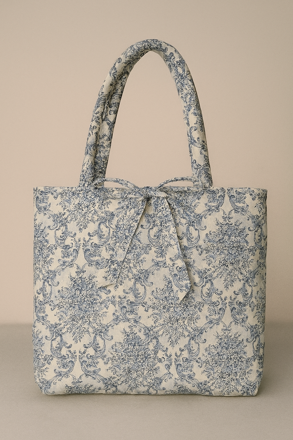 Blue Toile Quilted Tote – Large