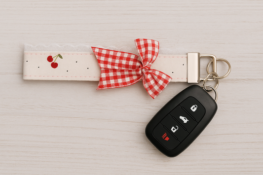 Cherry Gingham Bow Wristlet