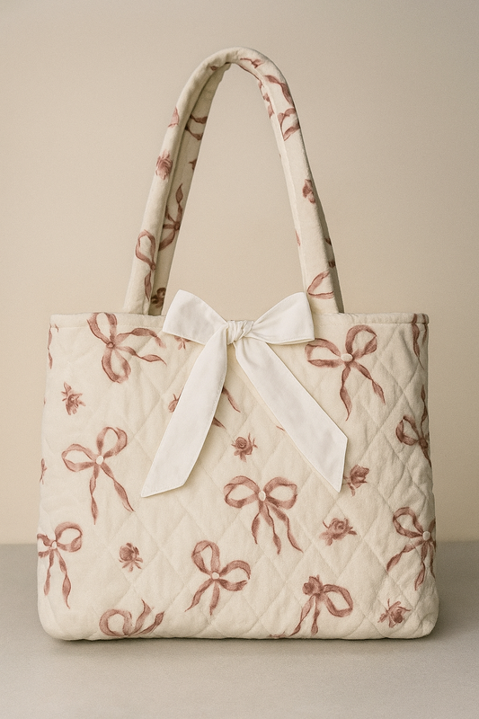 Blush Ribbon Quilted Tote – Large