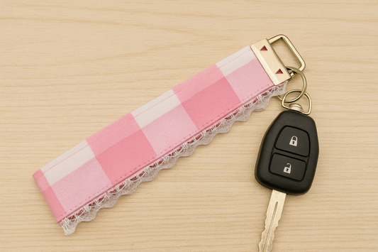 Pink Gingham Lace Wristlet