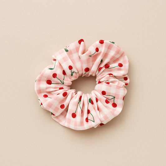 Jersey Net Fabric Pink Gingham & Cherry's