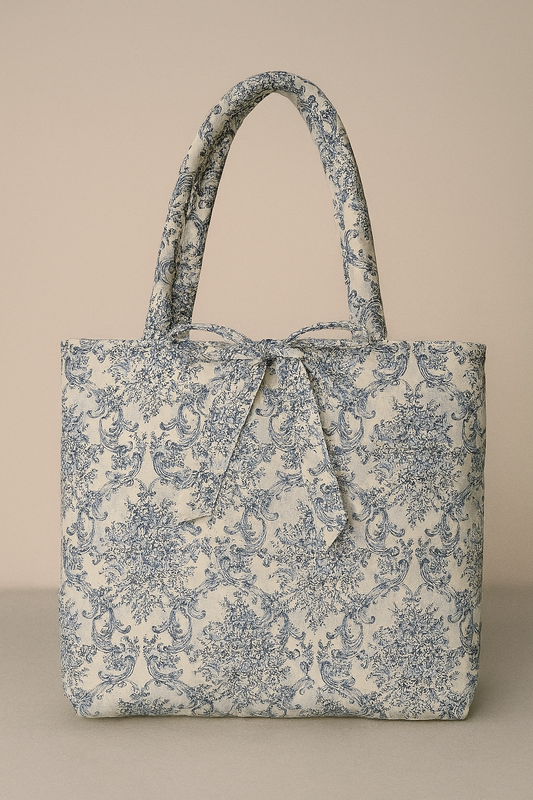 Blue Toile Quilted Tote – Large